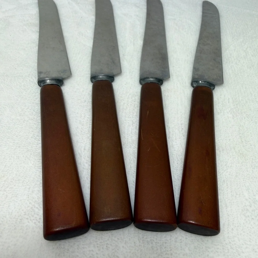 Vintage MCM Bakelite Steak‎ Knives Set of 4 Brown Tapered Handles
